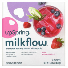 UpSpring, MilkFlow, электролиты, пажитник и кникус, напиток со вкусом ягод, 16 пакетиков по 10 г (0,35 унции)