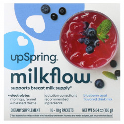 UpSpring, Смесь для напитков Milkflow, черника и асаи, 16 пакетиков по 10 г
