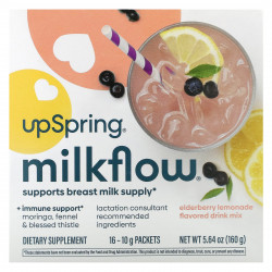 UpSpring, Смесь для напитков Milkflow, бузинный лимонад, 16 пакетиков по 10 г