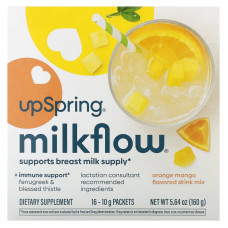 UpSpring, Смесь для напитков Milkflow, апельсин и манго`` 16 пакетиков по 10 г