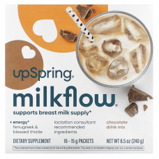 UpSpring, Milkflow, смесь для приготовления напитка, с шоколадным вкусом, 16 пакетиков по 15 г