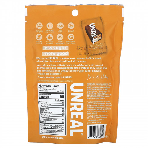 Unreal, Батончики с арахисом и нуга, темный шоколад и карамель, 95 г (3,4 унции)