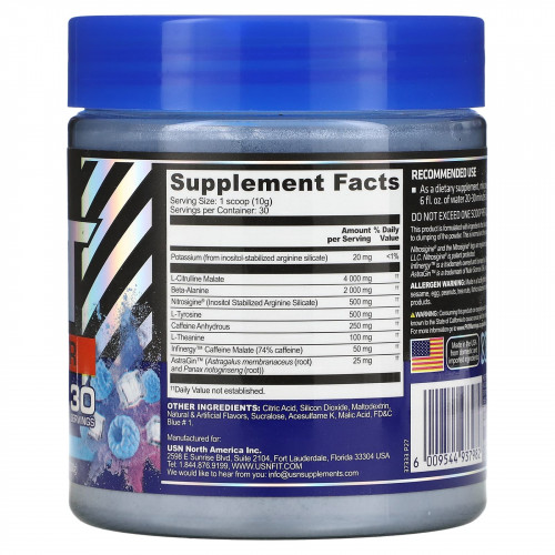 USN, All-in-One Explosive Pre-Workout, Icy Blue Burst, 300 г (10,58 унции)
