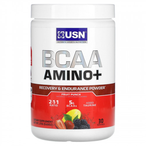 USN, BCAA Amino +, порошок для восстановления и выносливости, фруктовый пунш, 273 г (9,63 унции)