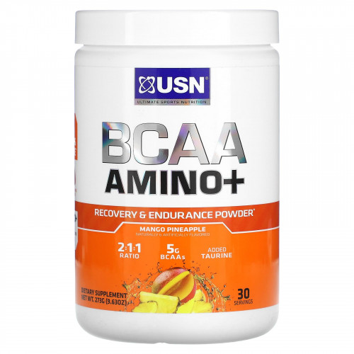 USN, BCAA Amino +, порошок для восстановления и выносливости, манго и ананас, 273 г (9,63 унции)