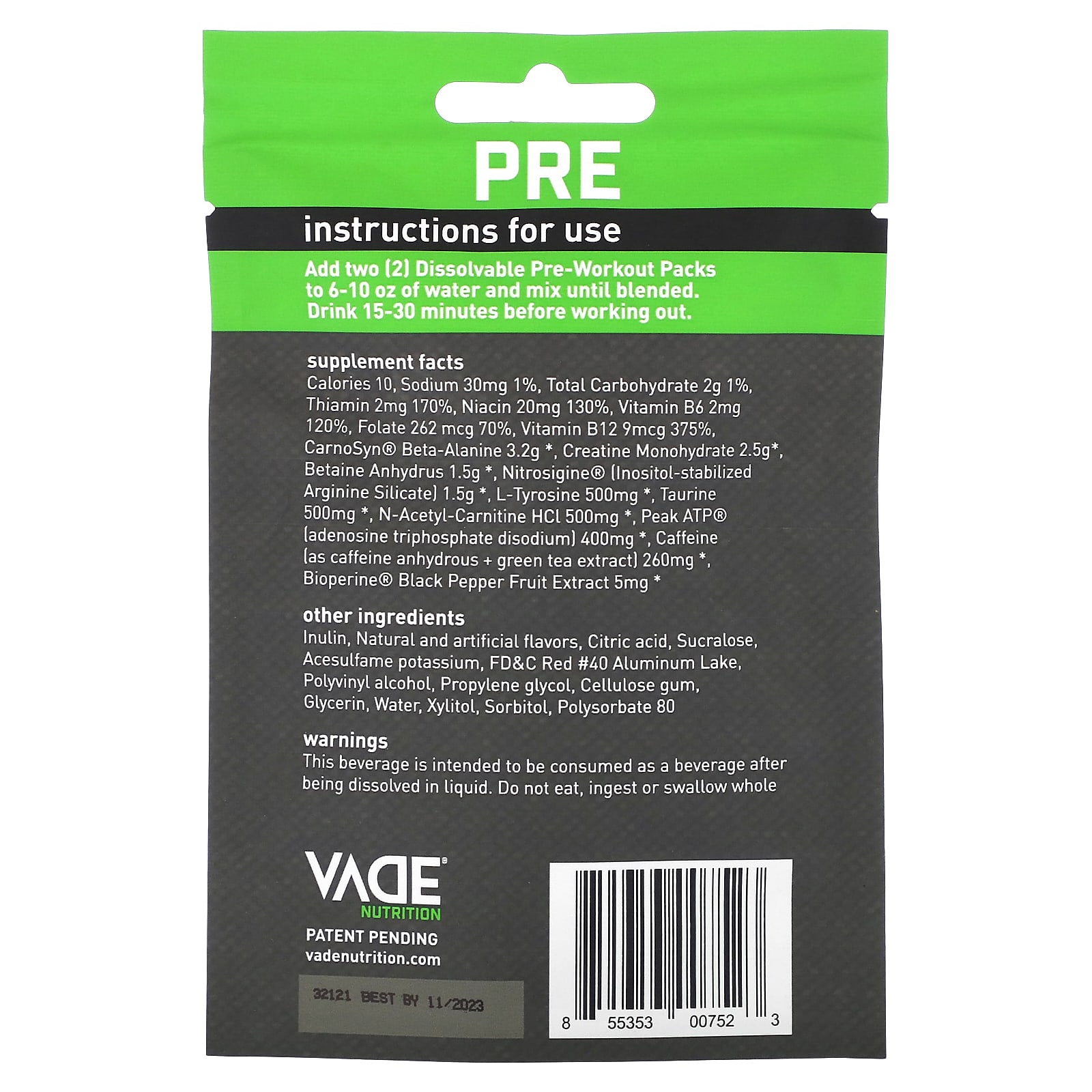 Vade Nutrition, Растворимые предтренировочные пакеты, радужные конфеты, 14 г (0,49 унции)