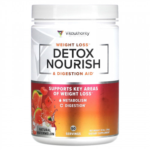 Vitauthority, Detox Nourish, средство для снижения веса и поддержки пищеварения, натуральный арбуз, 310 г (10,9 унции)