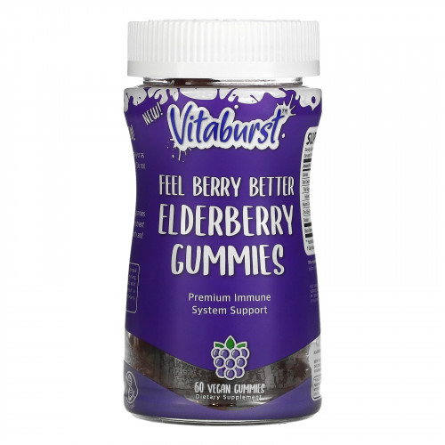 Vitaburst, Жевательные мармеладки с бузиной Feel Berry Better, со вкусом бузины, 60 веганских жевательных таблеток