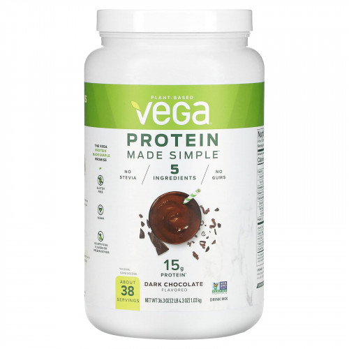 Vega, Plant-Based Protein Made Simple, темный шоколад, 1,03 кг (2 фунта)