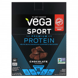 Vega, Sport, растительный протеин премиального качества, шоколадный вкус, 12 пакетиков, 44 г (1,6 унции) каждый