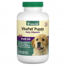 NaturVet, VitaPet Puppy, ежедневные витамины и помощь при дыхании, 60 жевательных таблеток