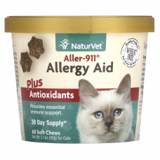 NaturVet, Aller-911, средство против аллергии с антиоксидантами, для кошек, 60 жевательных таблеток, 90 г (3,1 унции)