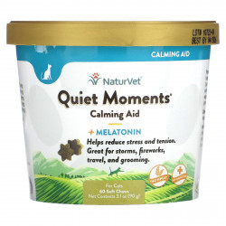 NaturVet, Успокаивающее средство Quiet Moments + мелатонин, для кошек, 60 жевательных таблеток, 90 г (3,1 унции)