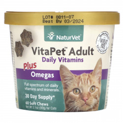 NaturVet, VitaPet Adult, Daily Vitamins Plus Omegas, для кошек, 60 жевательных таблеток, 90 г (3,1 унции)