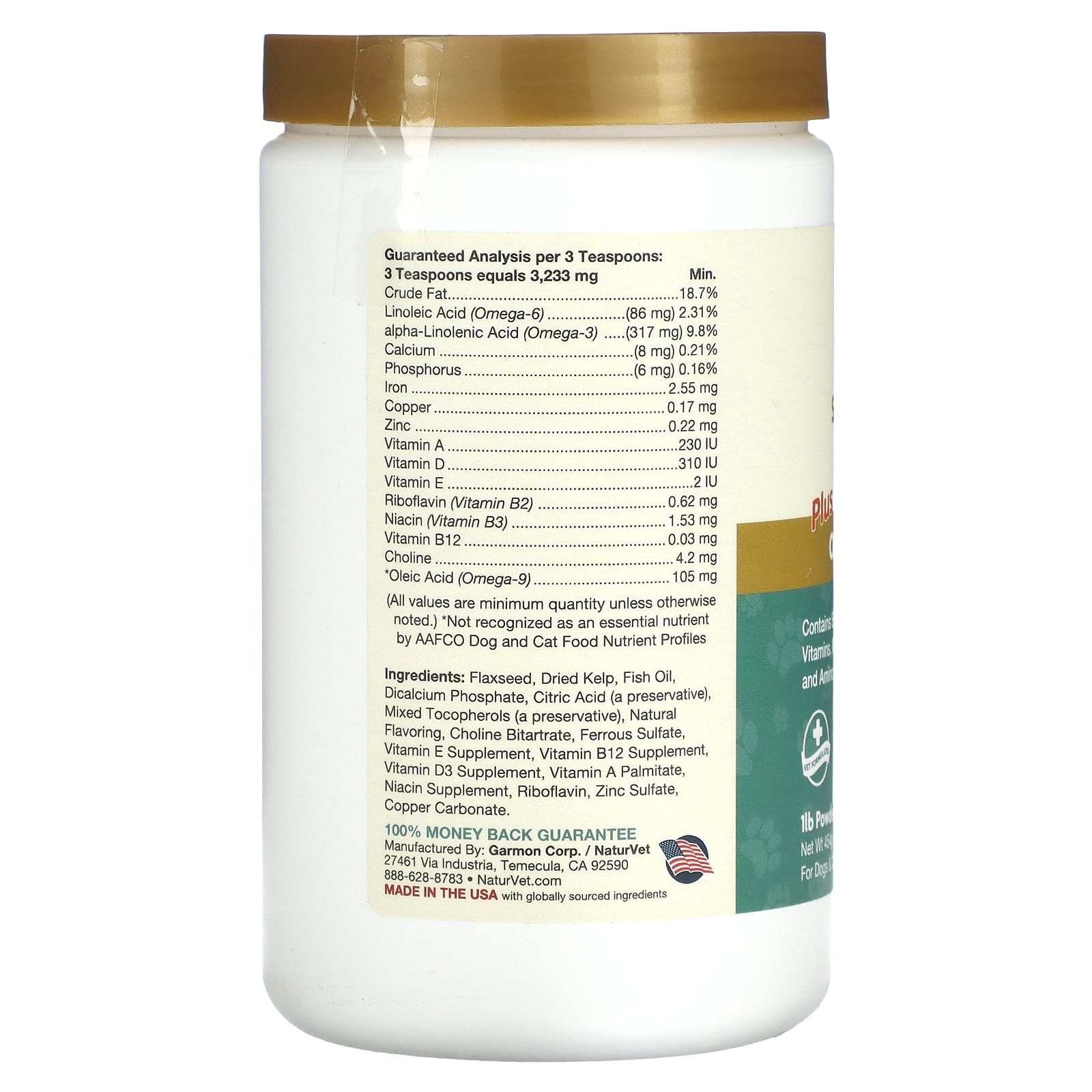 NaturVet, Порошковая добавка Kelp Help Plus Omegas, для собак и кошек, 454 г (1 фунт)