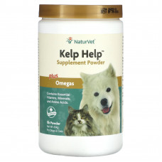 NaturVet, Порошковая добавка Kelp Help Plus Omegas, для собак и кошек, 454 г (1 фунт)