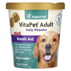 NaturVet, VitaPet Adult, ежедневные витамины и помощь при дыхании, для собак, 60 жевательных таблеток, 180 г (6,3 унции)