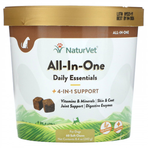 NaturVet, All-In-One, универсальная добавка для собак, 60 жевательных таблеток, 240 г (8,4 унции)