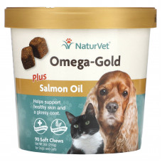 NaturVet, Omega-Gold с жиром лосося, добавка для собак и котов, 90 мягких жевательных таблеток