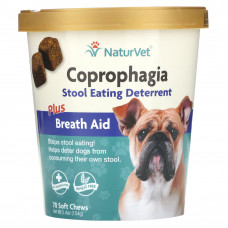 NaturVet, Coprophagia, добавка против копрофагии, с освежителем дыхания, 70 жевательных таблеток, 154 г (5,4 унции)