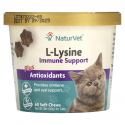 NaturVet, L-лизин для поддержки иммунитета с антиоксидантами, для кошек, 60 жевательных таблеток, 90 г (3 унции)