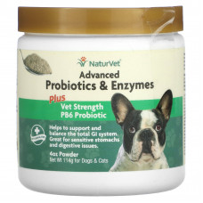 NaturVet, Улучшенные пробиотики и ферменты с пробиотиком PB6 Vet Strength, для собак и кошек, 114 г (4 унции)