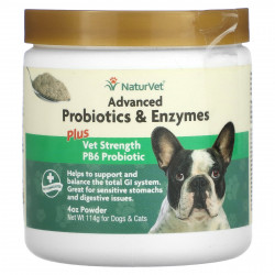 NaturVet, Улучшенные пробиотики и ферменты с пробиотиком PB6 Vet Strength, для собак и кошек, 114 г (4 унции)