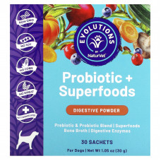 NaturVet, Пробиотики и суперпродукты, пищеварительный порошок, для собак, 30 пакетиков по 1 г (0,03 унции)