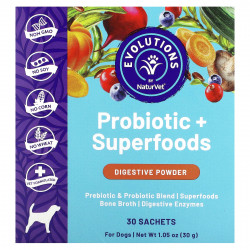 NaturVet, Пробиотики и суперпродукты, пищеварительный порошок, для собак, 30 пакетиков по 1 г (0,03 унции)