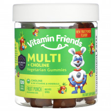 Vitamin Friends, Вегетарианские жевательные мармеладки с мульти + холином, фруктовый пунш, 120 жевательных таблеток с пектином