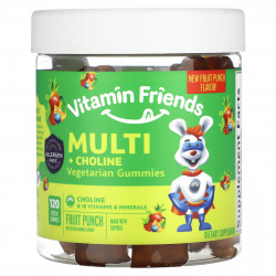 Vitamin Friends, Вегетарианские жевательные мармеладки с мульти + холином, фруктовый пунш, 120 жевательных таблеток с пектином