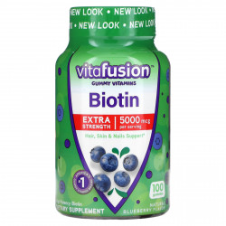 VitaFusion, Биотин повышенной силы действия, натуральный вкус голубики, 2,500 мкг, 100 жевательных таблеток