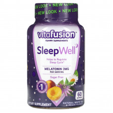 VitaFusion, SleepWell, поддержка сна для взрослых, натуральный белый чай и персик, 60 жевательных таблеток