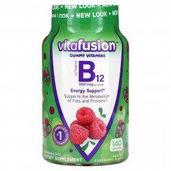 VitaFusion, B12, натуральный вкус малины, 500 мкг, 140 жевательных таблеток