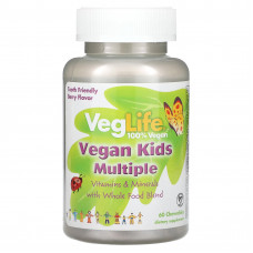 VegLife, веганские мультивитамины для детей, со вкусом ягод, 60 жевательных таблеток