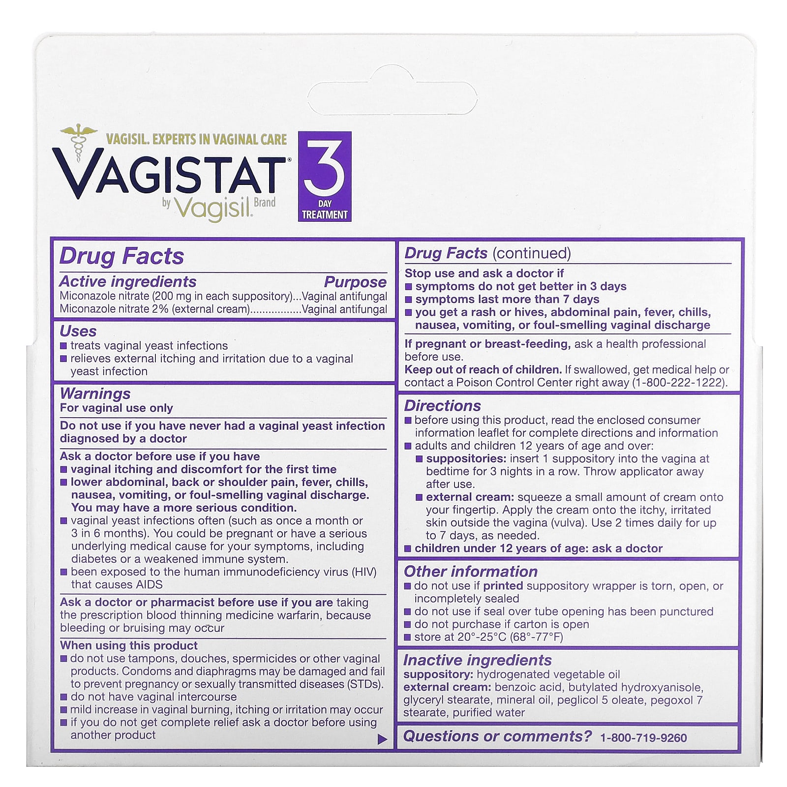 Vagisil, Vagistat, уход за 3 дня, 3 вагинальных свечи по 9 г (0,32 унции)