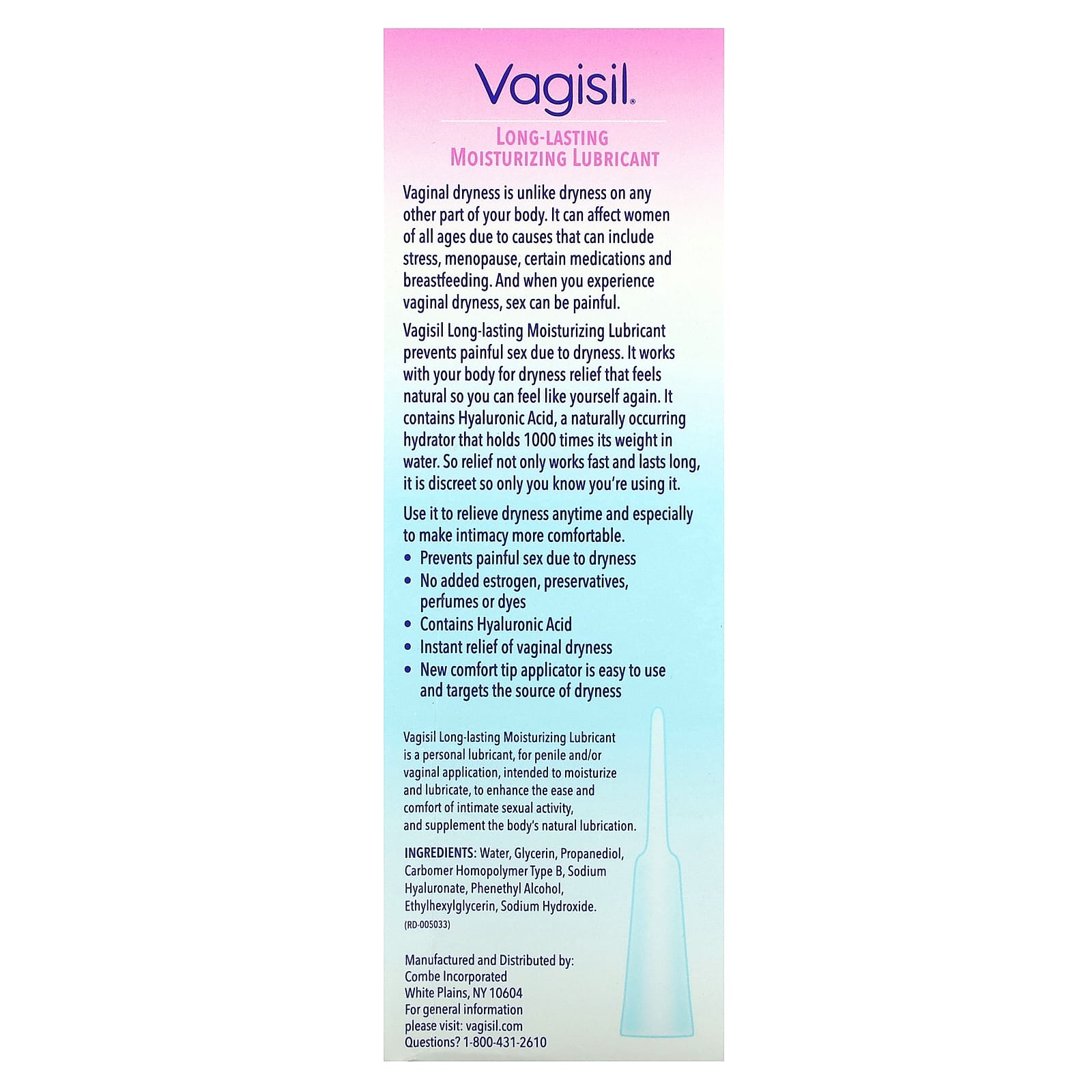 Vagisil, увлажняющая смазка с длительным эффектом, 8 предварительно заполненных одноразовых флаконов для внутреннего применения, 5,9 г (0,2 унции) каждый