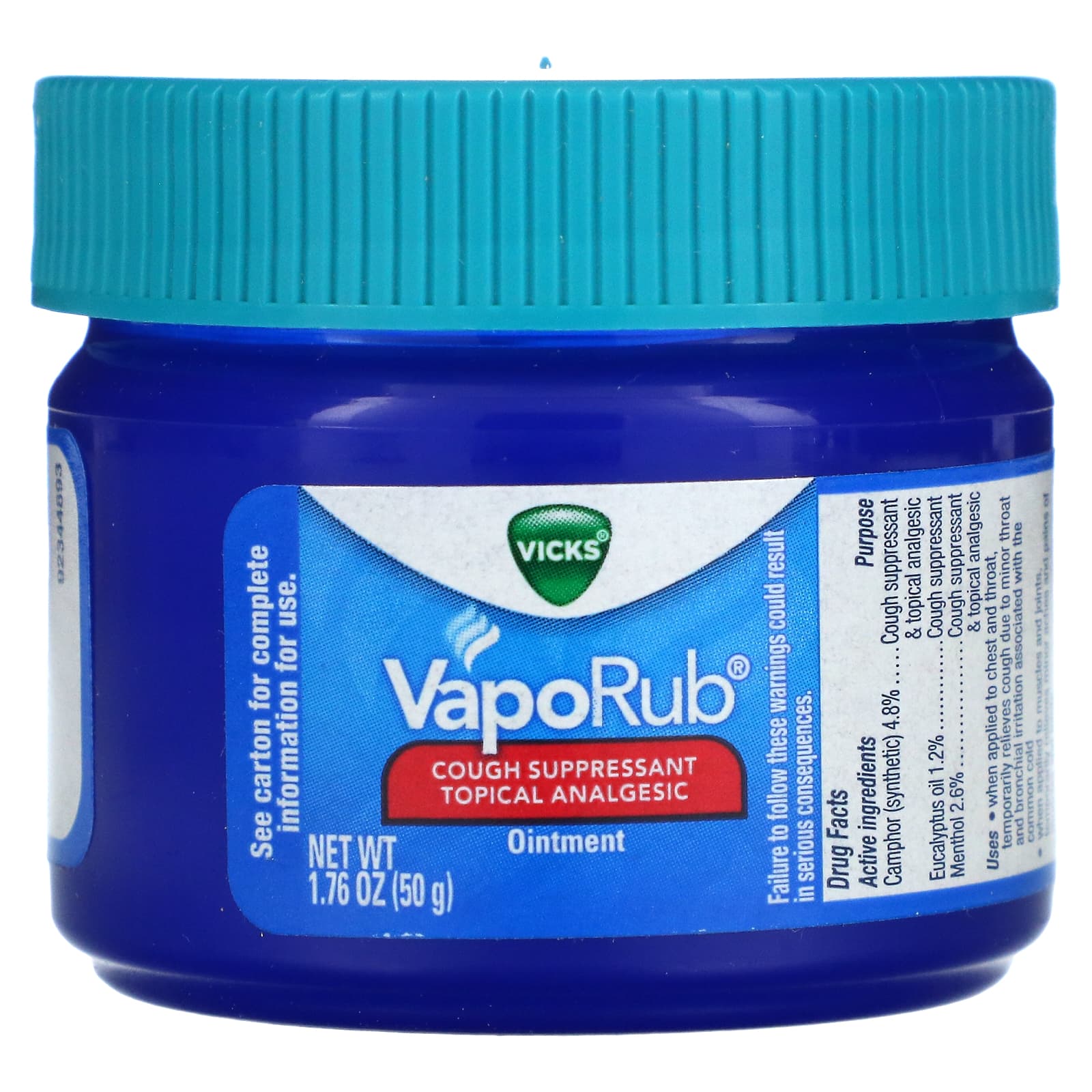 Vicks, VapoRub, анальгетическая мазь против кашля, для местного применения, 50 г (1,76 унции)