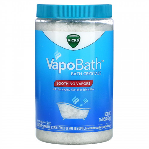 Vicks, VapoBath, кристаллы для ванн, успокаивающие пары, 425 г (15 унций)