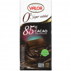Valor, 0% добавленного сахара, 85% какао, темный шоколад, 100 г (3,5 унции)