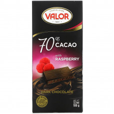 Valor, Темный шоколад, 70% какао с малиной, 3,5 унции (100 г)