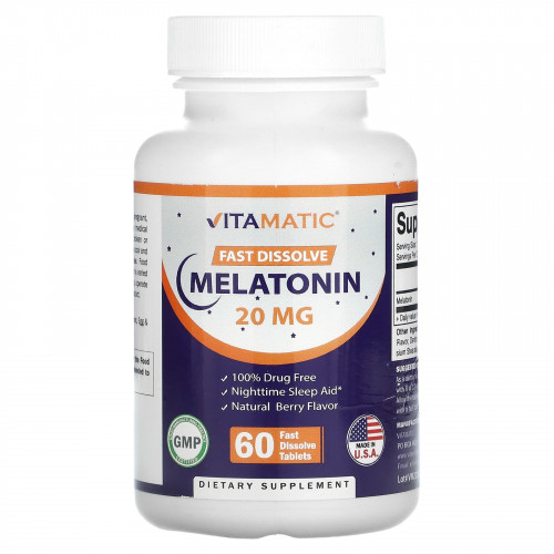 Vitamatic, Быстрорастворимый мелатонин, 20 мг, 60 быстрорастворимых таблеток
