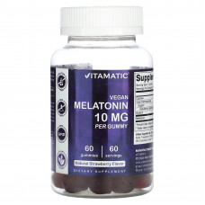 Vitamatic, Веганский мелатонин, натуральная клубника, 10 мг, 60 жевательных таблеток