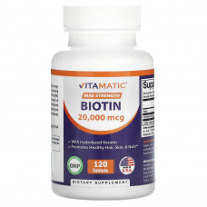 Vitamatic, Биотин, максимальная эффективность, 20 000 мкг, 120 таблеток