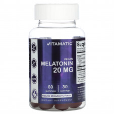 Vitamatic, Веганский мелатонин, натуральная клубника, 10 мг, 60 жевательных таблеток