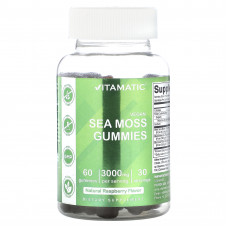 Vitamatic, Веганские жевательные мармеладки с морским мохом, натуральная малина, 1500 мг, 60 жевательных таблеток
