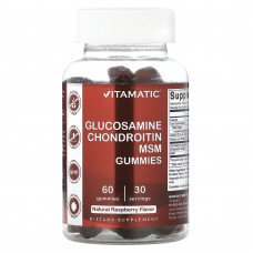 Vitamatic, Глюкозамин, хондроитин и МСМ, жевательные таблетки с натуральной малиной, 60 жевательных таблеток
