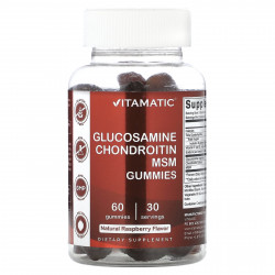 Vitamatic, Глюкозамин, хондроитин и МСМ, жевательные таблетки с натуральной малиной, 60 жевательных таблеток