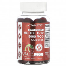 Vitamatic, Methyl B-12, жевательные таблетки повышенной силы, натуральная вишня, 2500 мкг, 120 жевательных таблеток