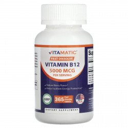 Vitamatic, Витамин B12, натуральные ягоды, 2500 мкг, 365 быстрорастворимых таблеток